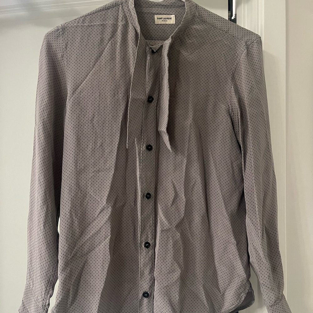 Saint Laurent Black and Gray Polka Dot Blouse